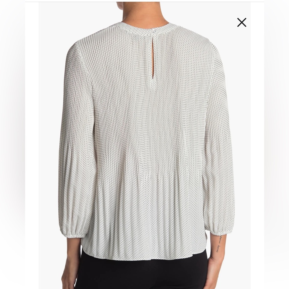 Adrianna Papell Georgette Pleated Polka Dot Blouse - Picture 11 of 11